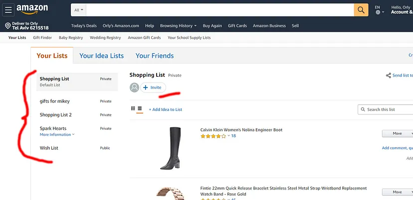 screen shoot from amazon website illustrating lists